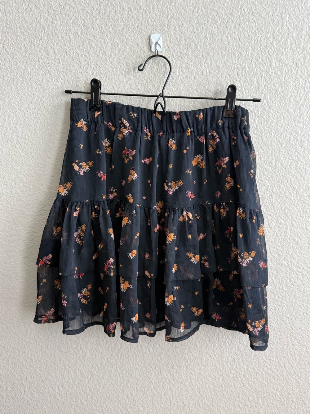 Free People Black Floral Ruffle Tiered Skirt